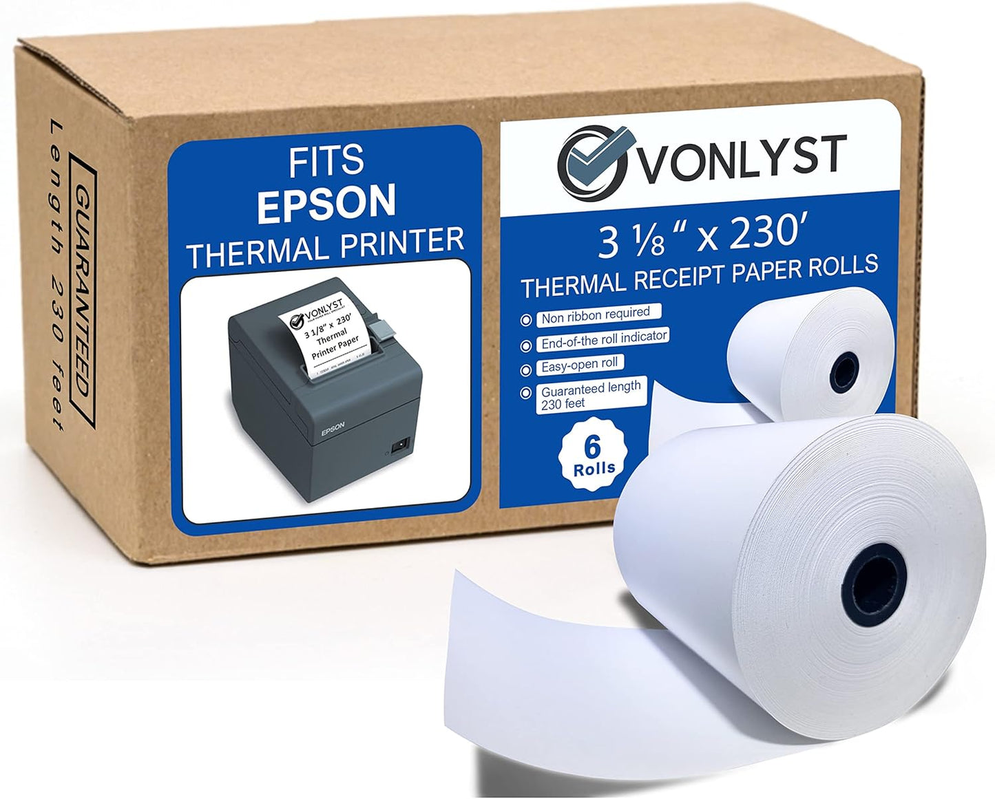 3 1/8 x 230 Thermal Paper Receipt Roll for Epson Printer (Pack 06 rolls)