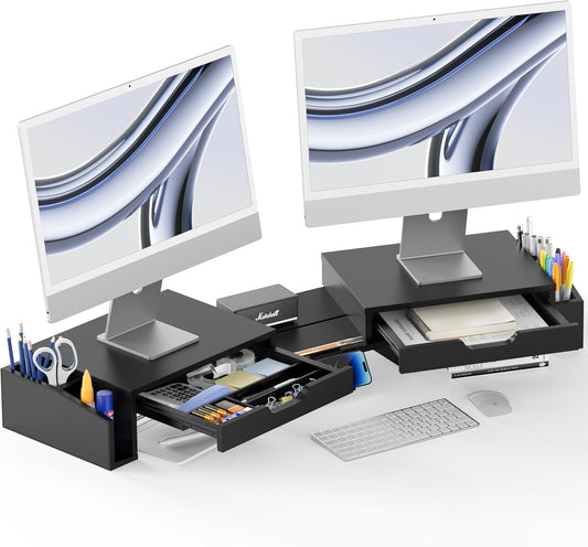 Simple Houseware Desk Dual Monitor Stand Riser with Pull-Out Drawers, Black