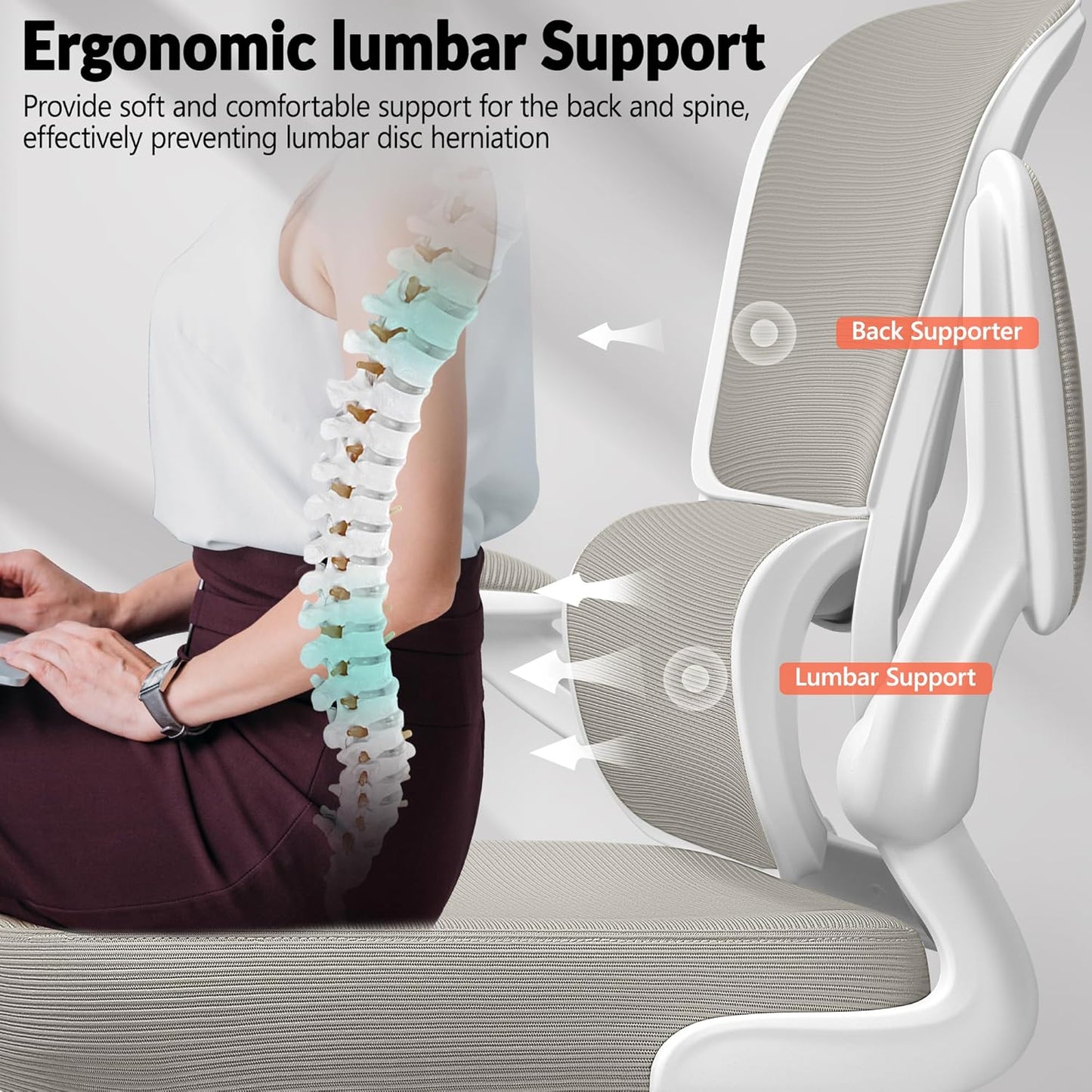 Home Office Desk Chair, Ergonomic Office Chair with Lumbar Support and Adjustable Armrests, Rocking Office Chair, Breathable Mesh Mid Back Computer Chair, Modern Comfy Desk Chair