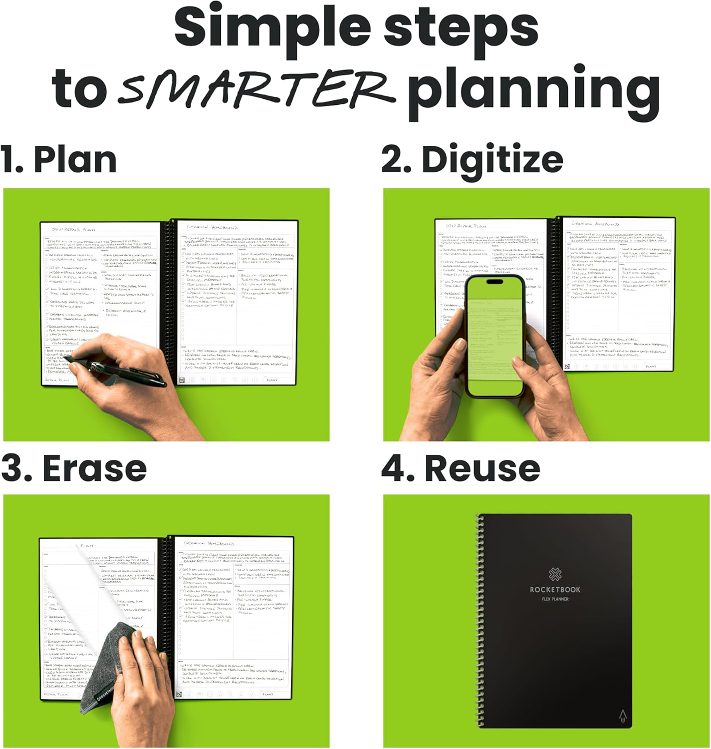 Rocketbook Flex Planner, Reusable Undated Smart, Executive Size 6x8.8 in Black – Daily, Weekly, Monthly, Annual Calendar, Tasks, Goals, Scheduling, Productivity, App Connected, Erasable, Durable Cover