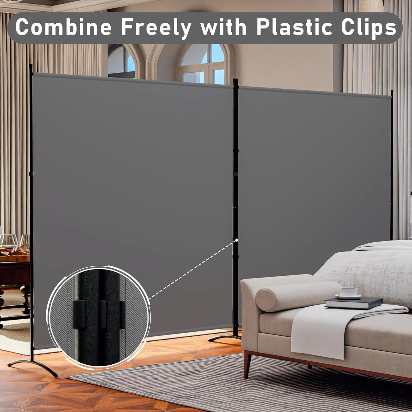 Room Divider 6ft Room Dividers and Folding Privacy Screens Partition Room Divider Fabric Panel, Indoor Wall Divider for Room Separation Freestanding Space Separators (Grey, 1 Panel)