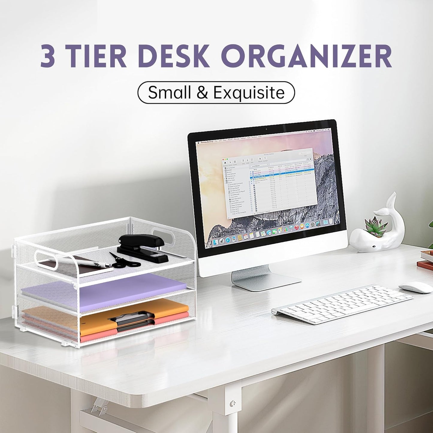 Supeasy 3 Tier Paper Organizer with Handle, Mesh Desk Organizer Letter Tray, Paper Tray File Organizer for A4 File Folder, White