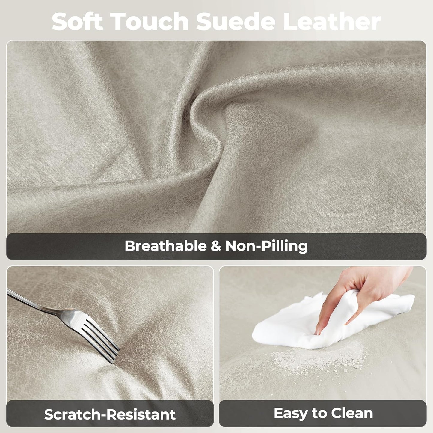 ovios Ergonomic Home Office Chair, Mid-Century Modern Faux Leather Chairs with Padded Armrests, Comfy High Back Swivel Rolling Executive Computer Armchair (Beige, Suede Leather)