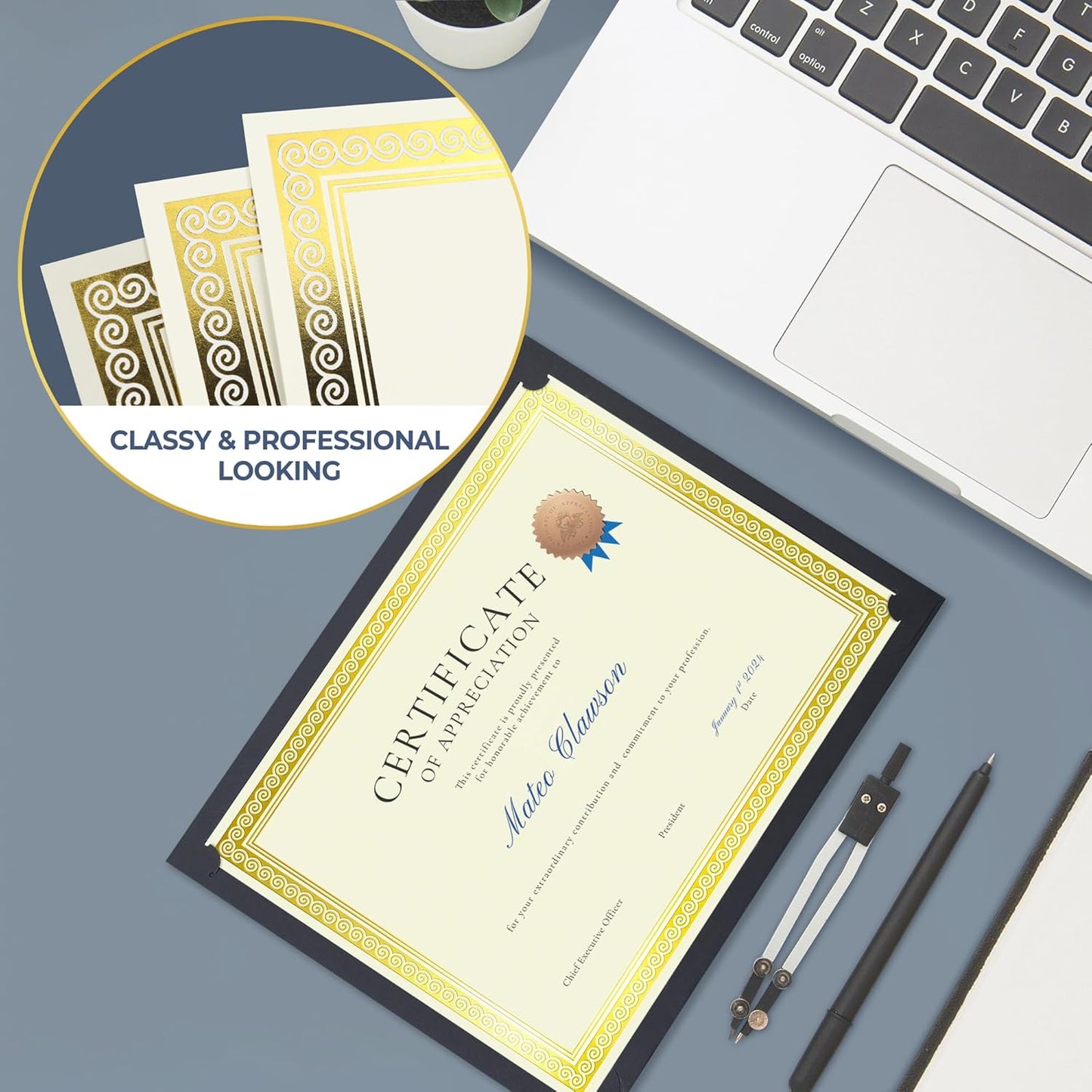 SUNEE 50 Sheets Certificate Papers - Blank Gold Foil Border, 8.5x11 for Diploma, Certificates, Participation Awards, Document Cardstock Paper and Inkjet Printer Friendly (Ivory)