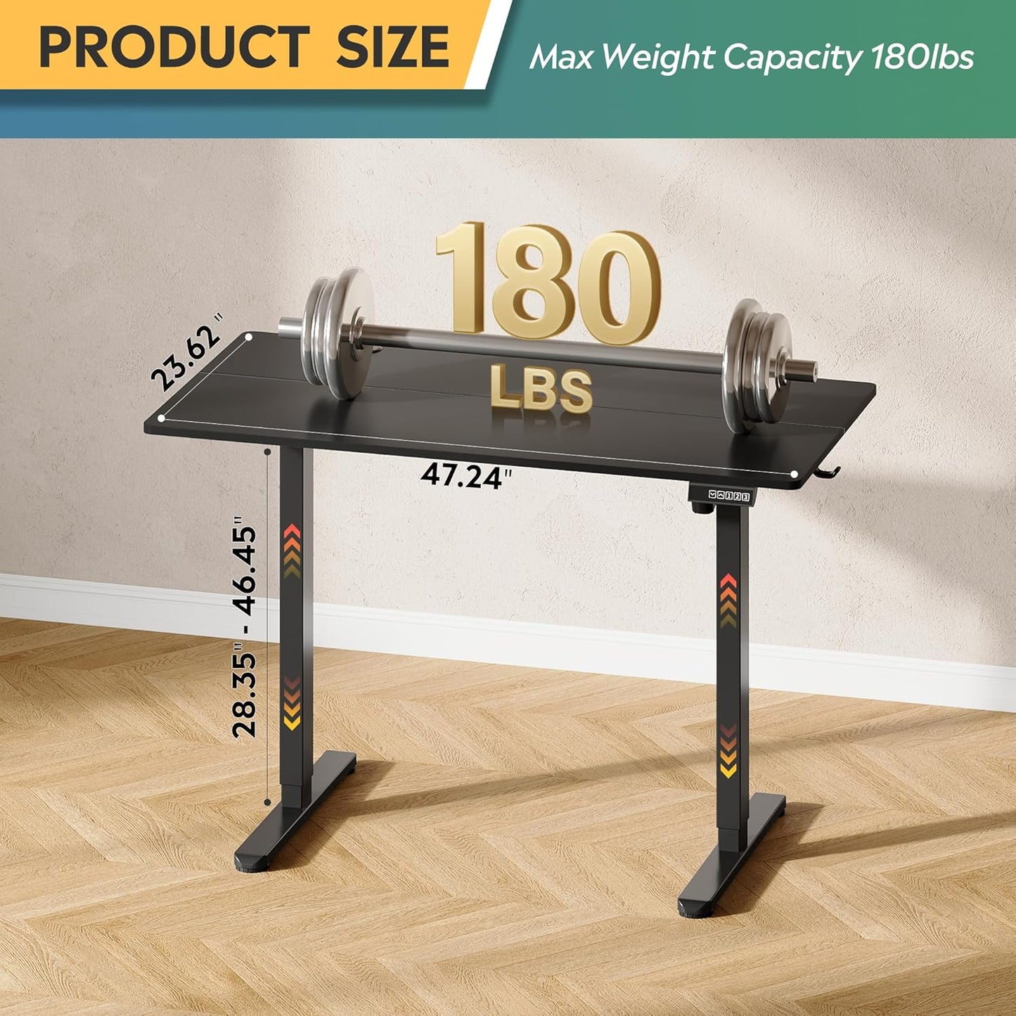 DEVAISE 48 Inch Electric Standing Desk, 3 Adjustable Height Stand up Desk for Home Office, Ergonomic Sit to Stand Desk with LED Touchscreen, Headphone Hook, 3 Memory Preset Computer Desk (Black)