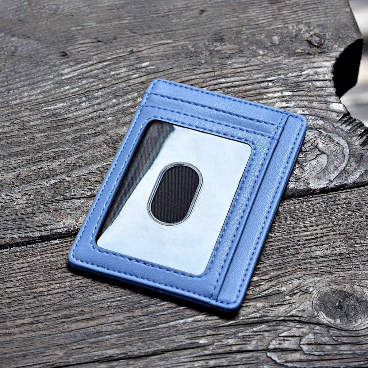 Buffway Slim Minimalist Front Pocket RFID Blocking Leather Wallets for Men and Women - Sand Wathet Blue