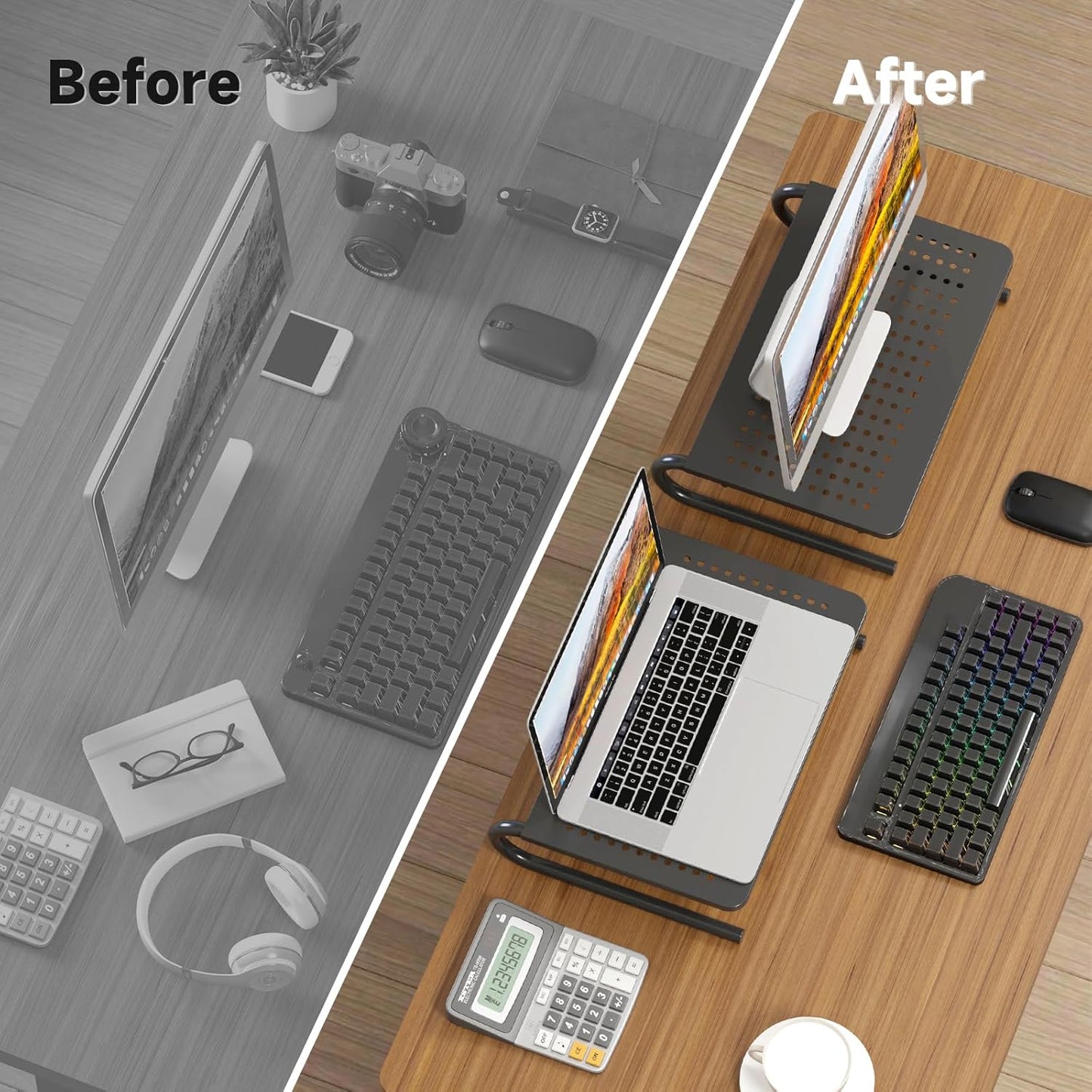 suptek Monitor Stand Riser for Computer,Laptop,Printer, Notebook and All Flat Screen Display with Vented Metal Platform and 4 Inches Height Underneath Storage (MST004-2)