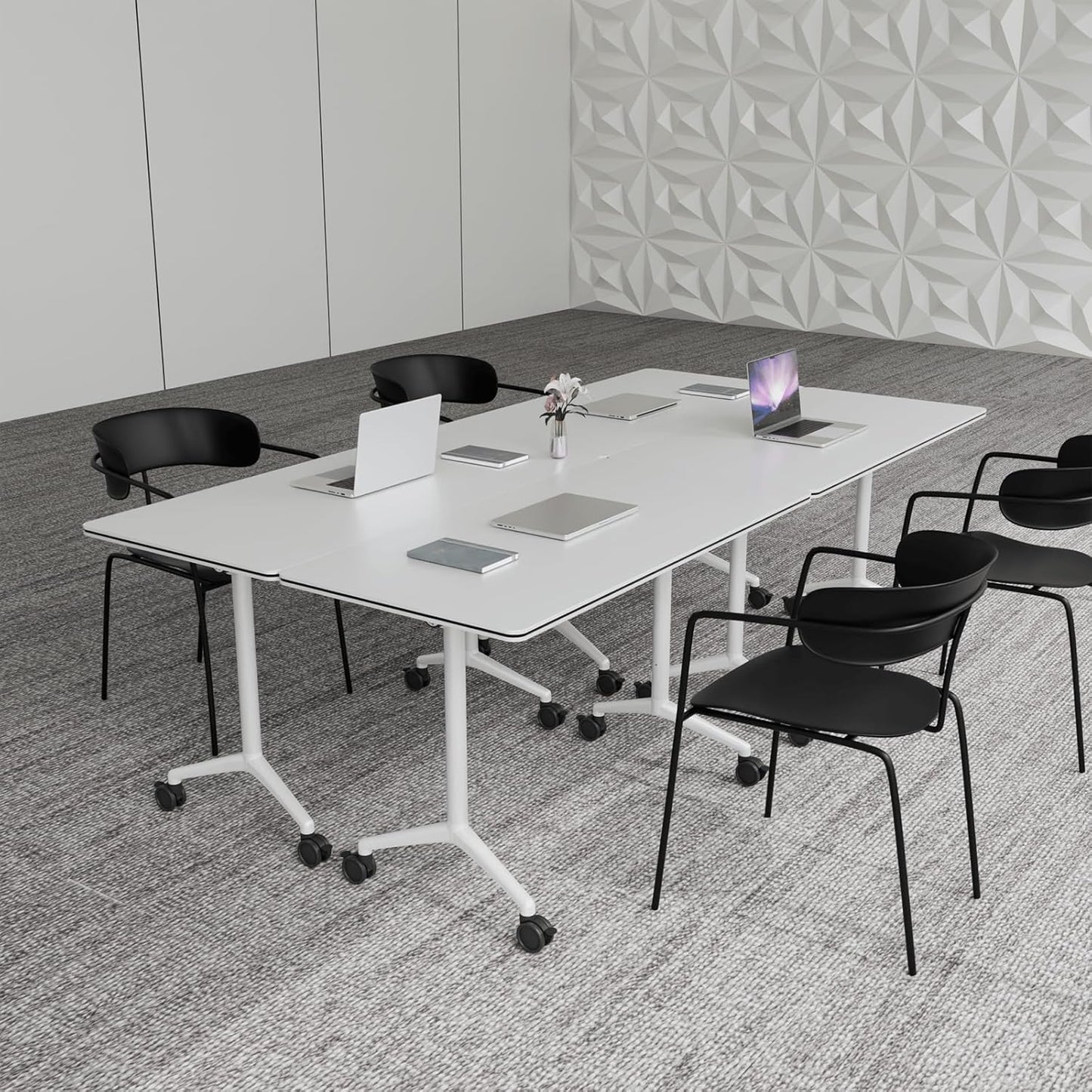 Conference Table,Folding Conference Room Tables Portable Rolling Conference Training Table with Silent Wheels,Mobile Meetings Flip Top Tables for Offices Classrooms Meeting Room (4Pack 70.8in)