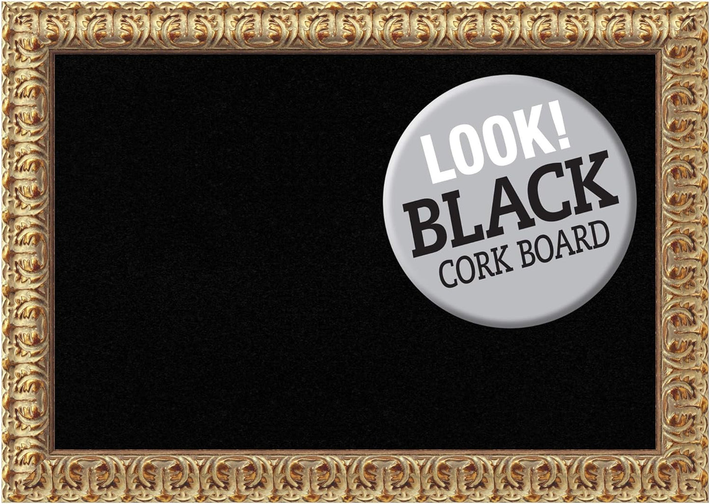 Amanti Art Black Cork Board for Wall, 19x27 Vision Board with Gold Wood Frame, Medium Corkboard Office Decor for Home Organization, Traditional Corkboard Pinboard to display items for home