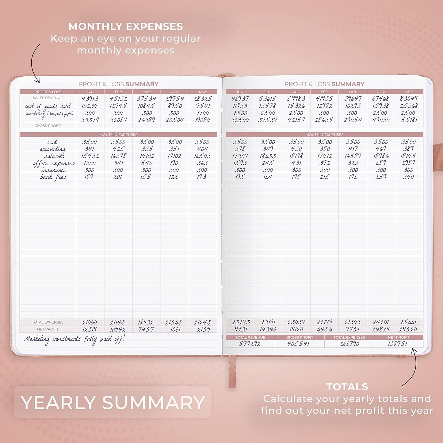 Clever Fox Income & Expense Tracker Large – Accounting & Bookkeeping Ledger Book for Small Business – 2-Year Record Notebook, A4 (Rose Gold)