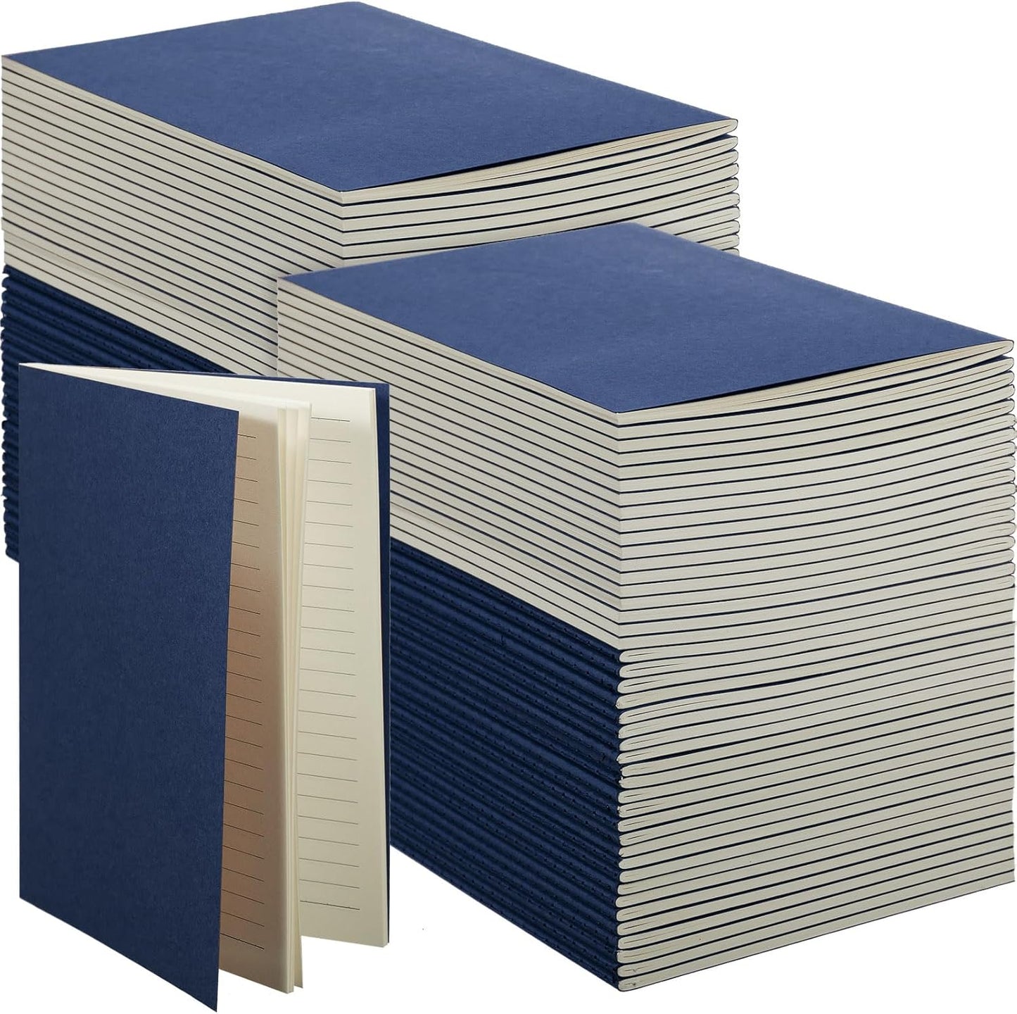 100 Pcs Kraft Notebook Journals 5.5 Inch x 8.3 Inch A5 Softcover Notebooks Bulk for Writing Sketch Office Notepad with 60 Pages 30 Sheets (Multicolor,Lined)(Navy Blue,Lined)