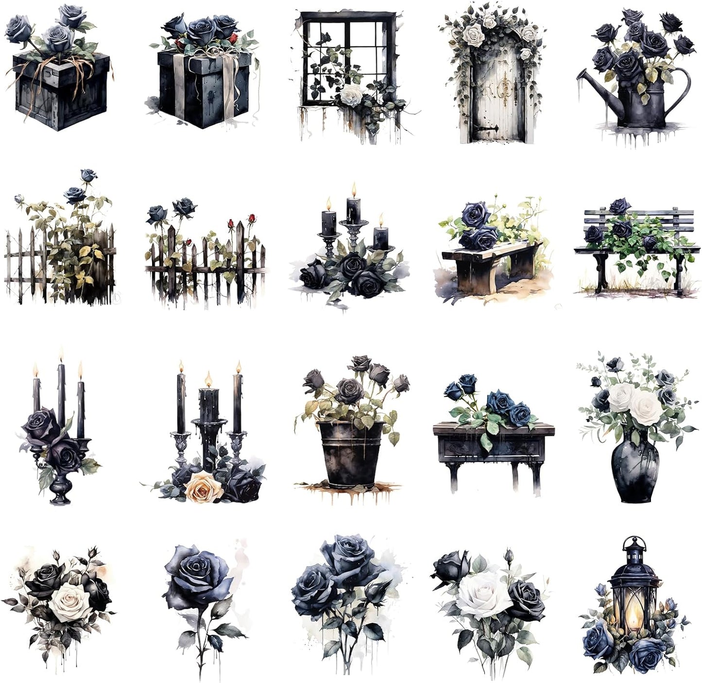 Dark Aesthetic Stickers 80 Pcs, Black Rose Stickers Goth Style Scrapbook Supplies, Water Bottle Vinyl Waterproof Sticker for Bullet Journal Laptop Skateboard Computer Guitar