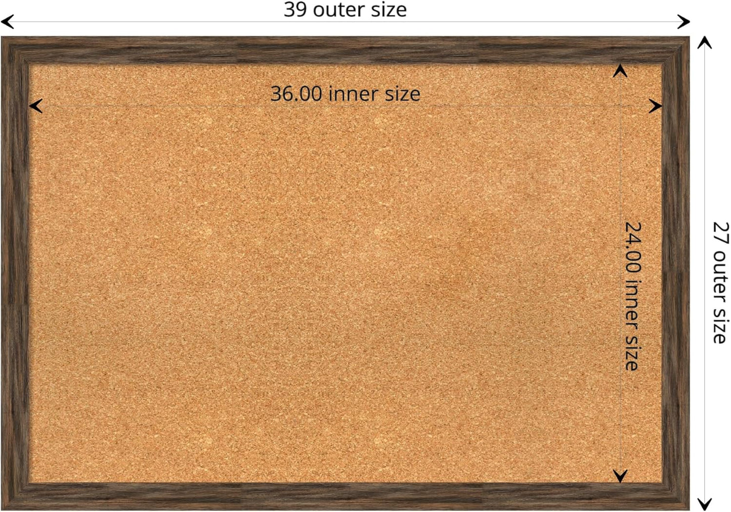 Amanti Art Natural Cork Board for Wall, 27x39 Vision Board with Brown Wood Frame, Large Corkboard Office Decor for Home Organization, Rustic Farmhouse Corkboard Pinboard to display items for home