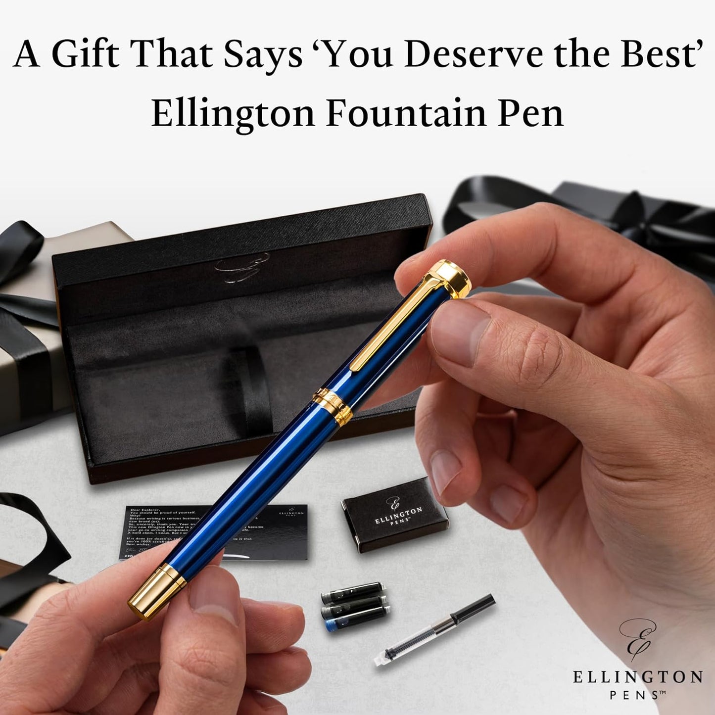 Luxury Fountain Pen Set- Fountain Pens for Writing - Smooth Extra Fine Nib - Includes Refillable Ink Converter, 3 Ink Cartridges [Black & Blue], Gift Box - Elegant Calligraphy