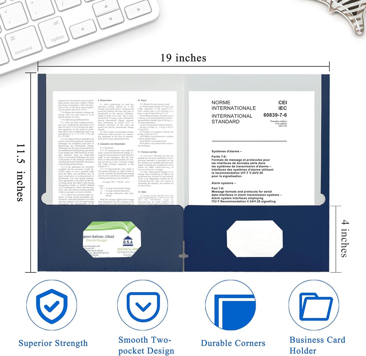 Zzrywuty File Folders with Pockets Letter Size, 50-Pack Paper Folders with Card Slot, Two Pocket Folders for School Students, Businessmen, Home and Office Workers（Old Blue）