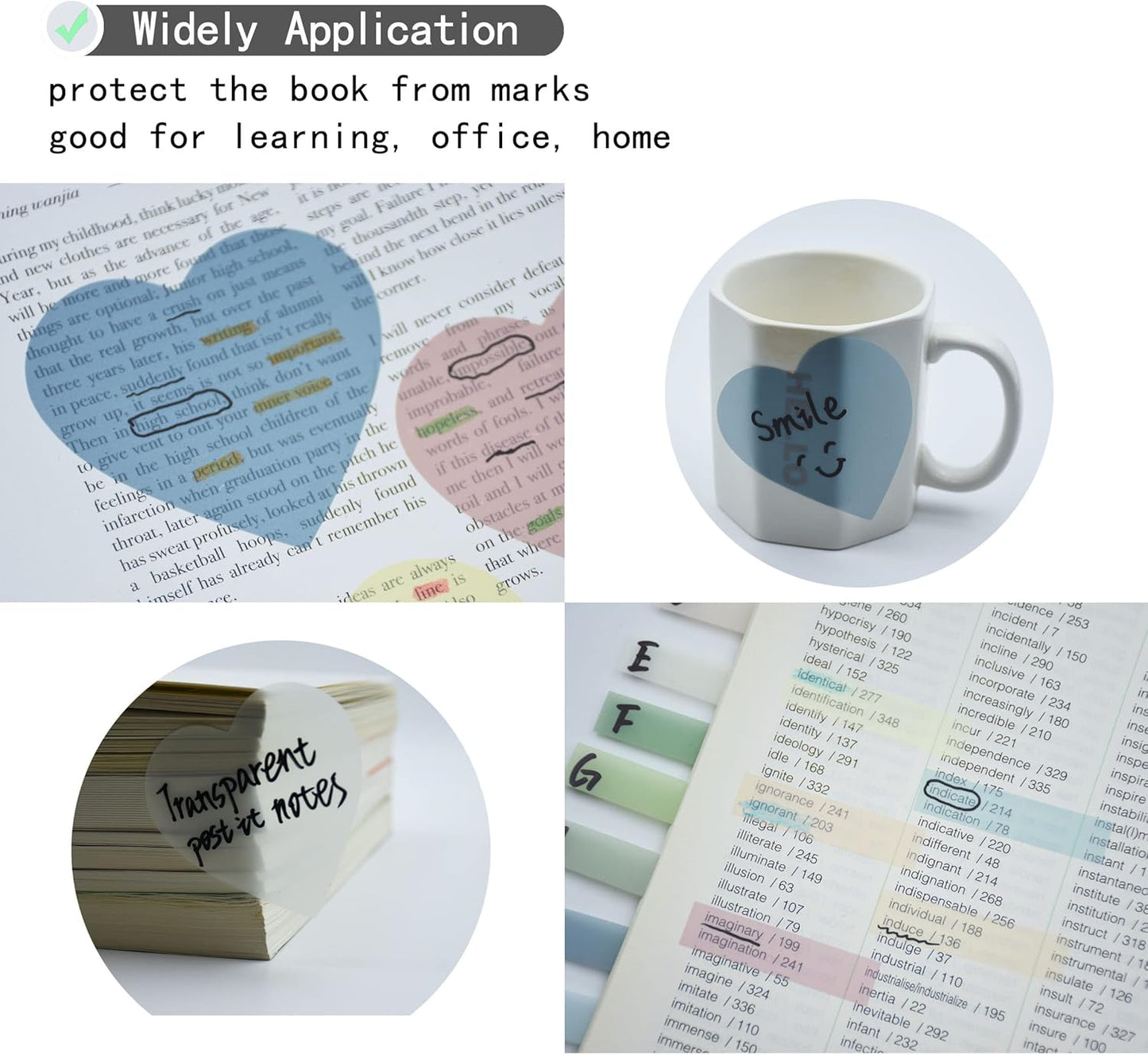 800Pcs Transparent Sticky Notes, 2.76"x2.76" Clear Heart Sticky Notes, Waterproof Translucent Sticky Note Pads for Books Annotation, Clear Post it Notes for Bible Study, School, Office