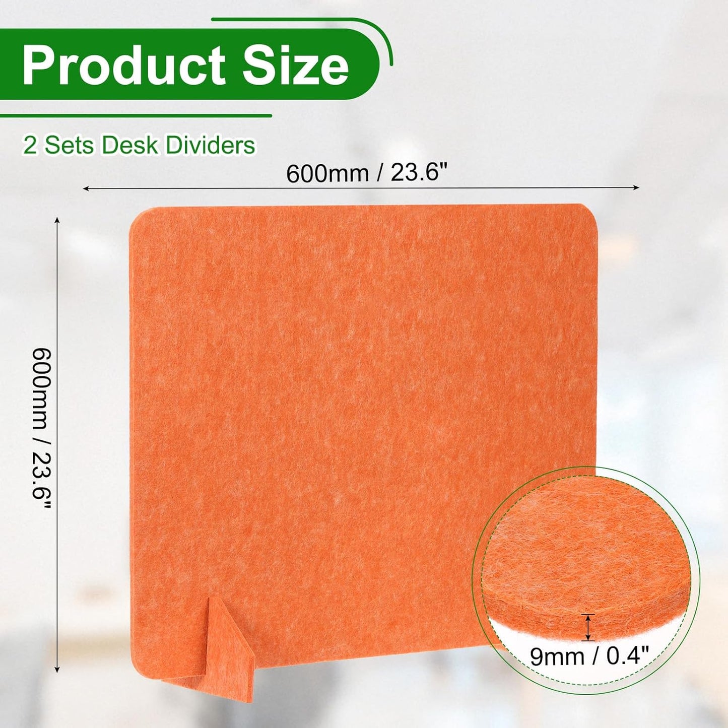 PATIKIL Desk Divider, 2 Set 24 x 24 Inch Acoustic Freestanding Desk Divider Desk Privacy Panel with 4 Pcs Support Feet for Library Office Workstation, Orange