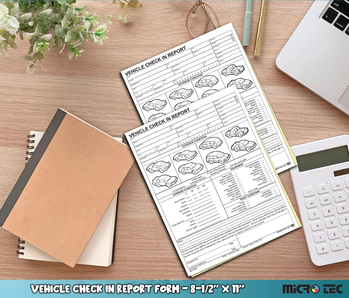 Vehicle Check-In Form Pad – 8.5" x 11" 2-Part Carbonless Auto Condition Report – White & Canary Copies – Service Intake Sheet for Car Dealerships, Repair Shops & Mechanics – Pack of 300