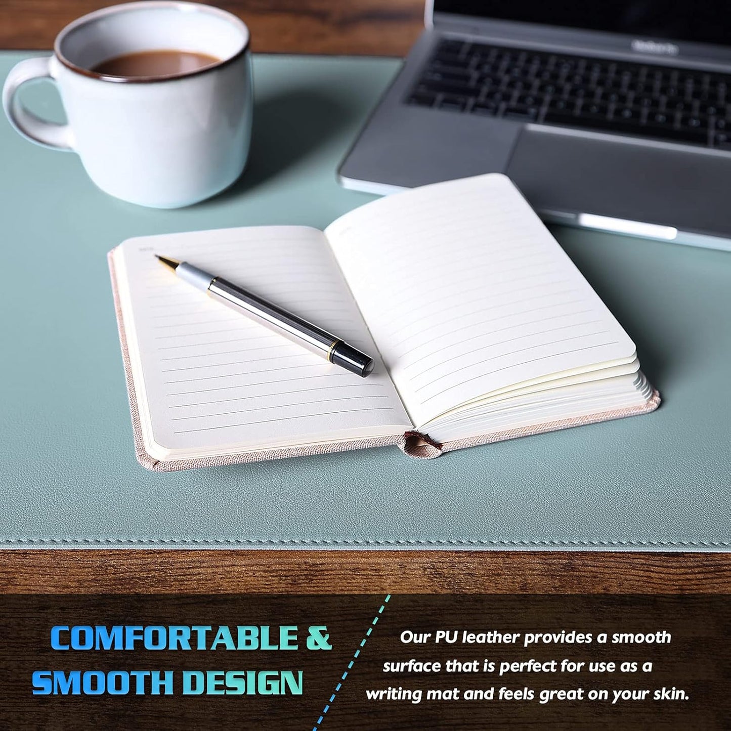 K KNODEL Desk Mat, Blotter, Dual-Sided Office Desk Pad, Waterproof Desk Mat for Desktop, Desk Blotters, PVC Leather Pad Protector (Light Blue, 35.4" x 17")