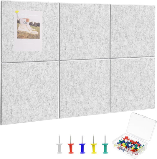 Large Cork Board 36" x 24", 6 Pack Felt Wall Tiles with Colored Pushpins, Bulletin Board with Removable Self-Adhesive Strips, Pin Board Cork Boards for Walls Office Home-Light Gray