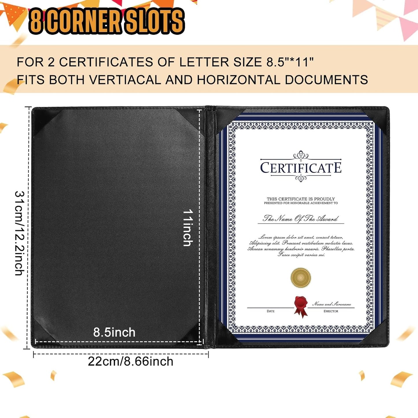 Tenare 20 Pcs Leather Certificate Holder 8.5 x 11 Inch PU Black Red Blue Purple Phd Bachelor Master Diploma Cover Professional Award Folder for Official Graduation Competition Contest Charity (Black)