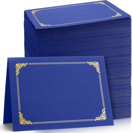 Fainne 120 Packs Certificate Holders Bulk, Diploma Covers Gold Foil Border, Document Covers for Letter Size 8.5x11 Award Certificates, Cardstock, Document Papers, Paper Card Stock(Royal Blue)