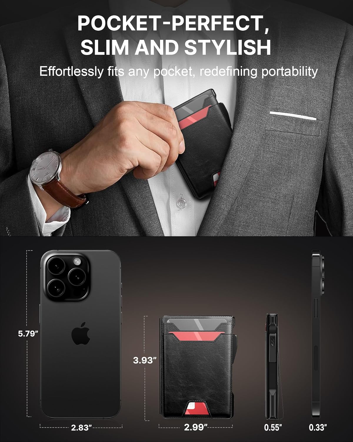 typecase Wallet for Men: Rfid Blocking Wallet 9-13 Card Capacity with Money Clip Slim Leather Front Pocket Smart Pop Up Card Case Bifold Minimalist Wallet with Gift Box - Atlanta Black