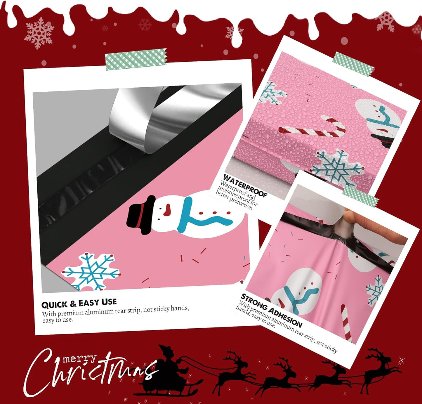 Christmas Poly Mailer 14.5x19 Inch 50 Pcs, Waterproof Shipping Bags for Clothing, Tear-Resistant Mailier Bags, Strong Mailing Bags with Self-Seal - Snowmen Printed