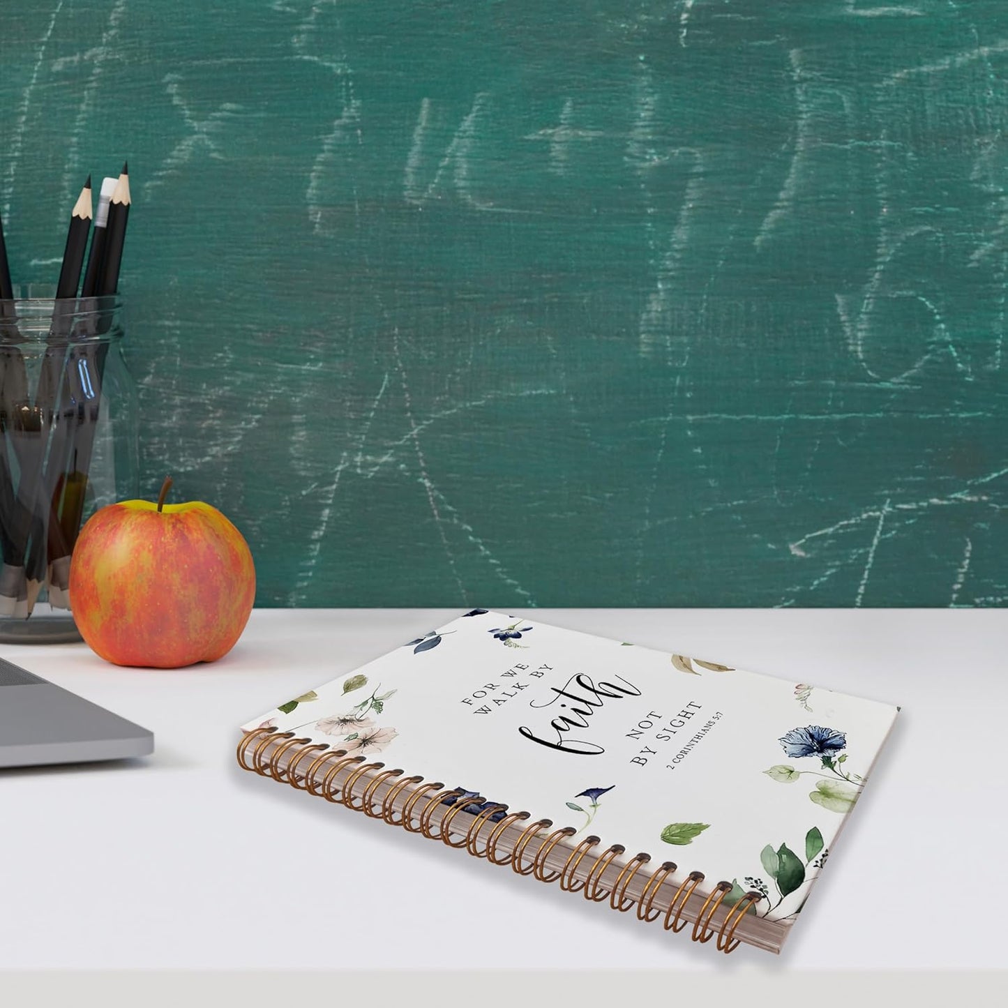 VNWEK Bible Scripture 2 Corinthians 5:7 for Me Walk by Faith not by Sight Watercolor Floral Spiral Notebook Journal 5.5 x 8.3 inches,Christian Lined Hardcover Spiral Notebook,Christian Gifts