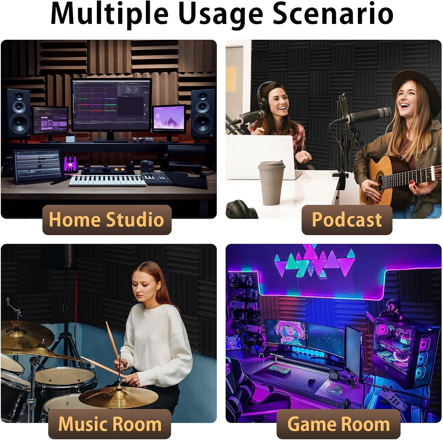 36 Pack Acoustic Foam Panels with Self-Adhesive 12" X 12" X 2" Wedges Sound Proof Foam Panels for Walls High Density Soundproof Wall Panels for Studio and Home