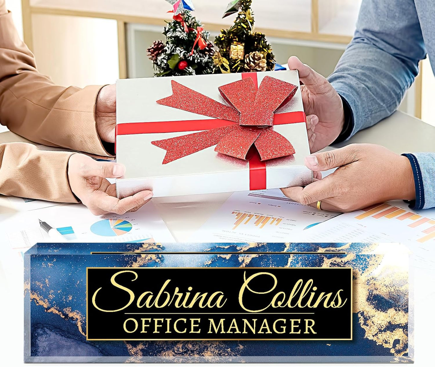 Name Plate for Desk, Desk Name Plate Personalized, Office Decor for Women Men, Acrylic Desktop Accessories, Office Appreciation Gifts for Boss Social Workers Nurse Teacher Employee (Blue Coast B)