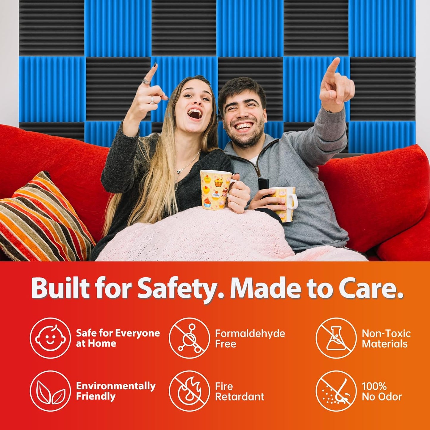 24 Pack Acoustic Panels – Sound Proof Foam Panels for Wall 12"x12"x2", Flame Retardant Wedge Acoustic Foam, High-Density Sound Absorbing Panels for Home Studio(Blue, 2" Thick 24 Pack)