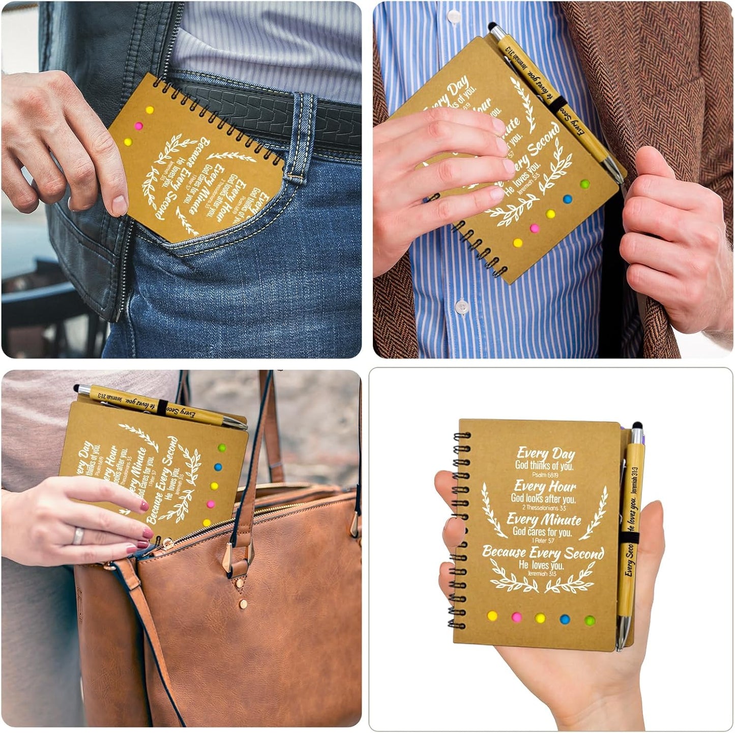 100 Pcs Bulk Fathers Day Christian Gifts Prayer Journal for Woman - 50 Set Religious Notepad with Christian Pen - Bible Notebook - Church Gifts for Inspirational, Bible Study, Devotions ( Brown )