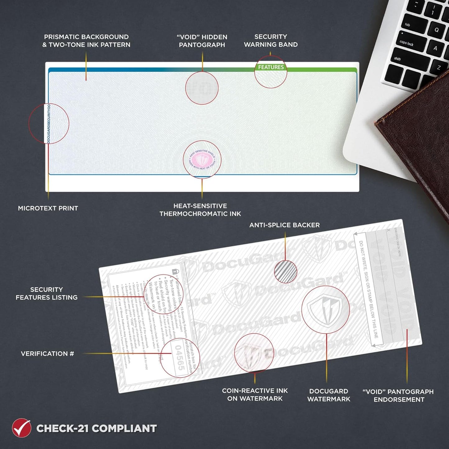 DocuGard Blue/Green Sunburst Premier Prismatic Top High Security Check Paper - QuickBooks & Laser/Inkjet Printer Compatible - 13 Security Features - 500 Blank Business Checks (04565)