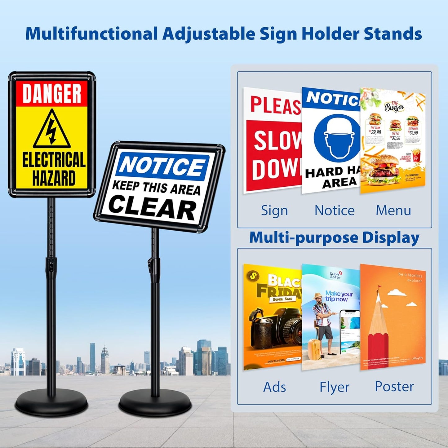 4 Packs 11x17 Inch Sign Stand - Adjustable Floor Standing Sign Holder, Pedestal Poster Stand for Vertical & Horizontal Display, Outdoor & Indoor Use for Business & Store Signage - Black