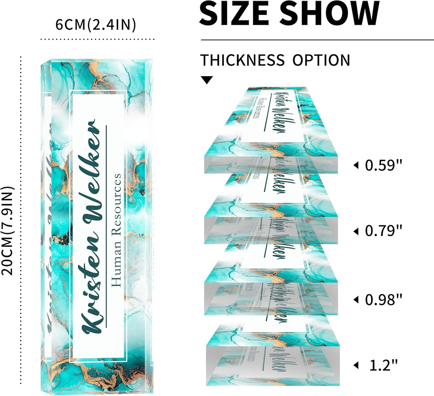 Desk Name Plate Personalized, Premium Ocean Blue Gold Marble Acrylic Desk Name Plate, Personalized Name Plate for Desk, Office Decor for Women or Men Coworkers, Boss, Employee, Teacher