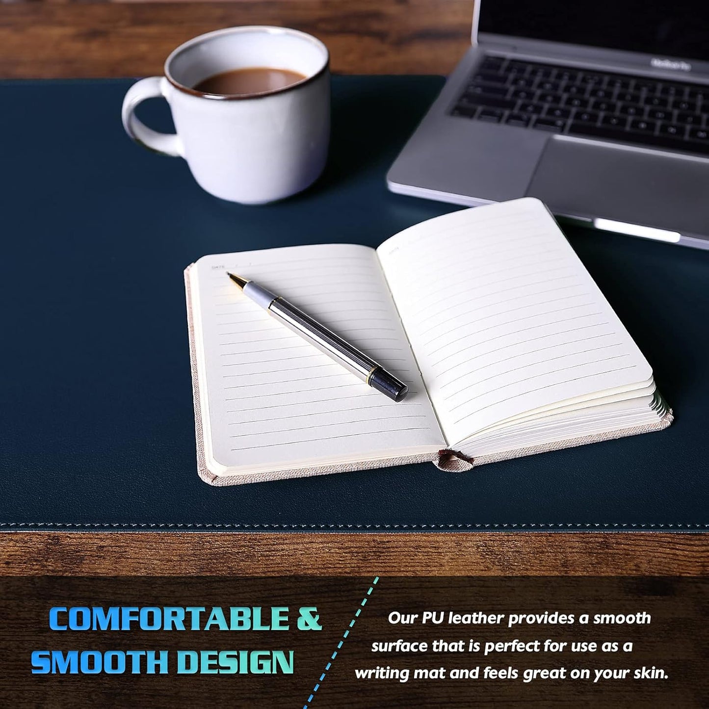 K KNODEL Desk Mat, Blotter, Dual-Sided Office Desk Pad, Waterproof Desk Mat for Desktop, Desk Blotters, PVC Leather Pad Protector (Dark Blue, 35.4" x 17")