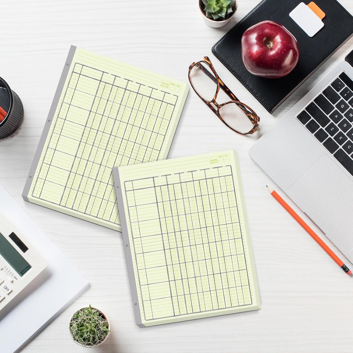 Zhanmai 5 Pack 250 Sheets Analysis Columnar Books 3 Hole Accounting Ledger Book Ledger Paper Pad Columnar Pad for Business, 50 Sheets/Pack, Single Page Format, Green(6 Columnar,8.5 x 11)