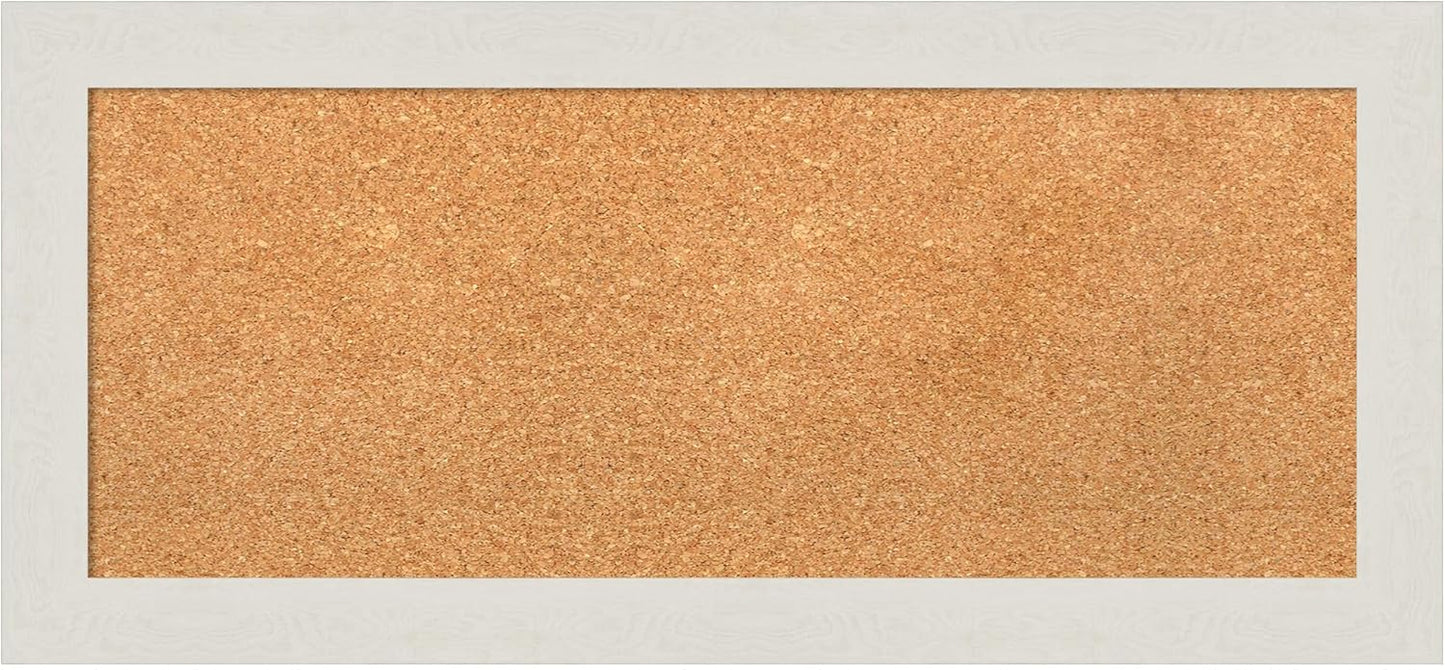 Amanti Art Natural Cork Board for Wall, 15x33 Vision Board with White Frame, Medium Corkboard Office Decor for Home Organization, Country Rustic Corkboard Pinboard to Display Items for Home