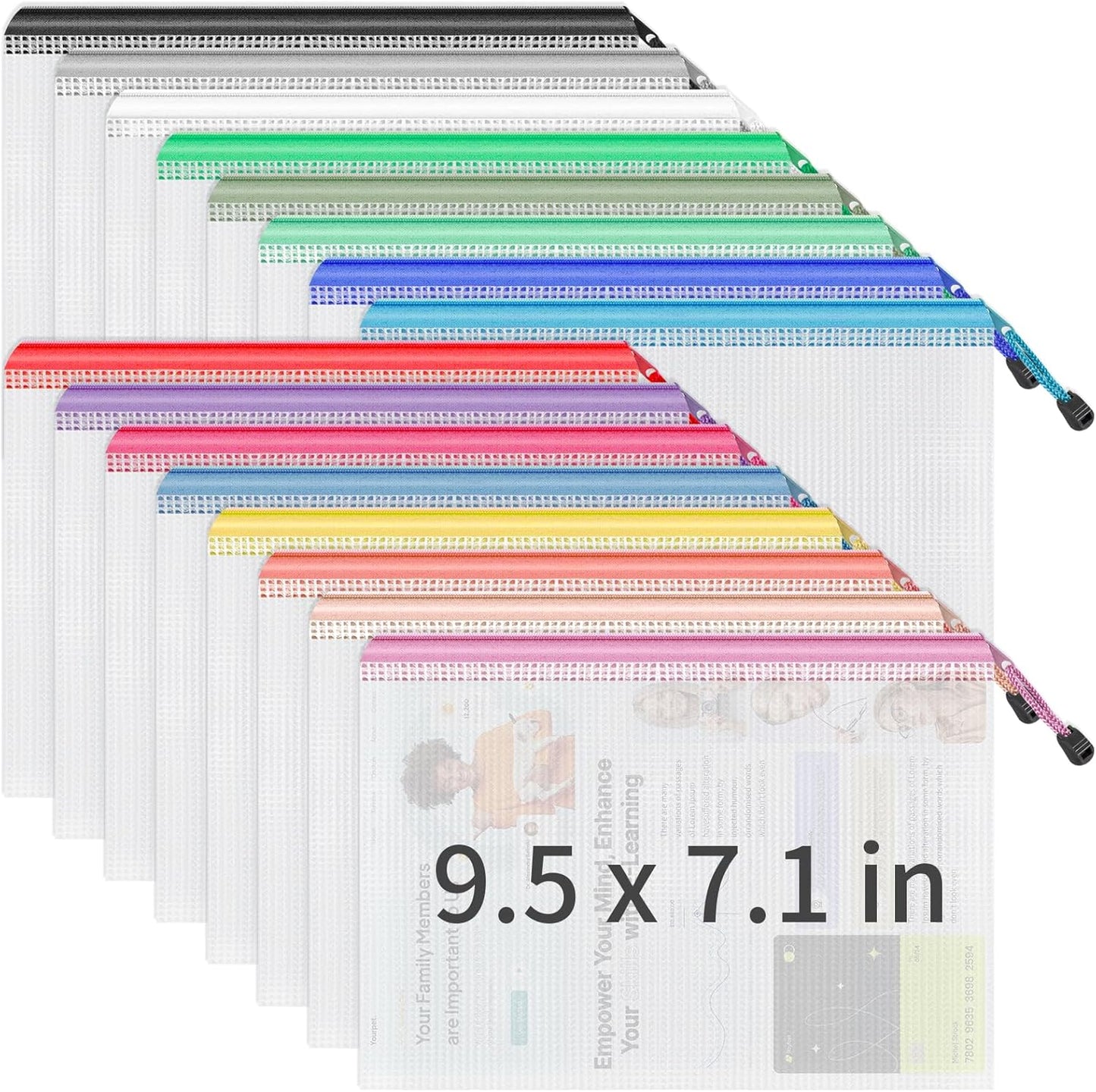 Umriox 16 Pack A5 Zipper Pouch, Mesh Bags with Zipper, Pencil Pouches, Zipper Bags for Puzzles, Office and Travel Supplies