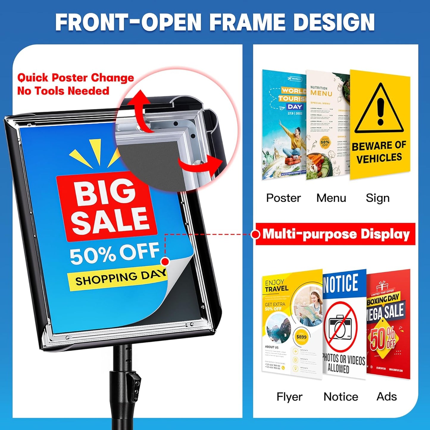 6Pack Sign Holder Stand - 8.5x11 Inch Adjustable Floor Standing Sign Stand for Display, Pedestal Poster Stand for Vertical & Horizontal View, Indoor & Outdoor Use for Business & Store - Black