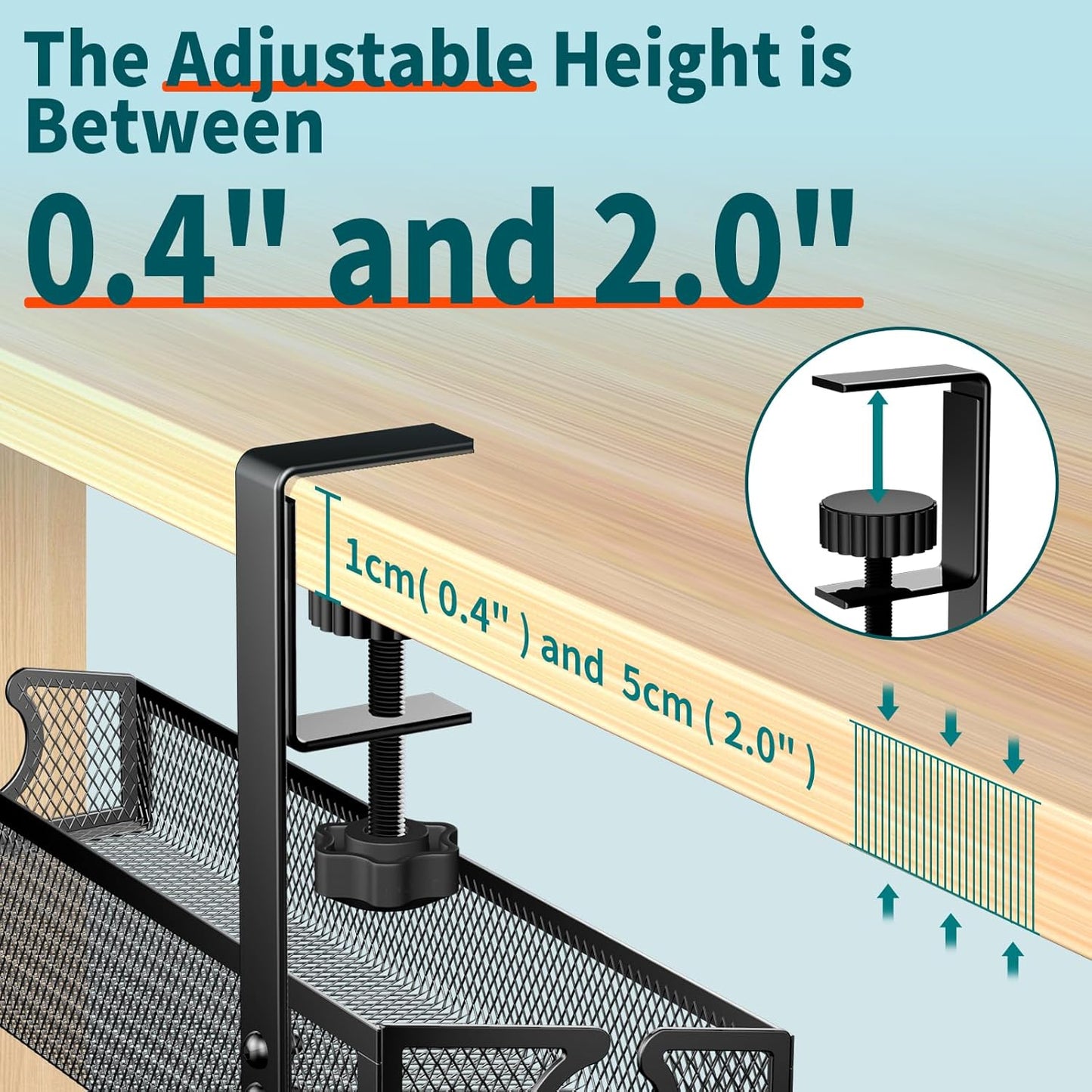 Under Desk Cable Management Tray Black, No Drill Organizer With Clamp for Wire Management, PC Cord Accessories & Workspace Organizers for Office, Home