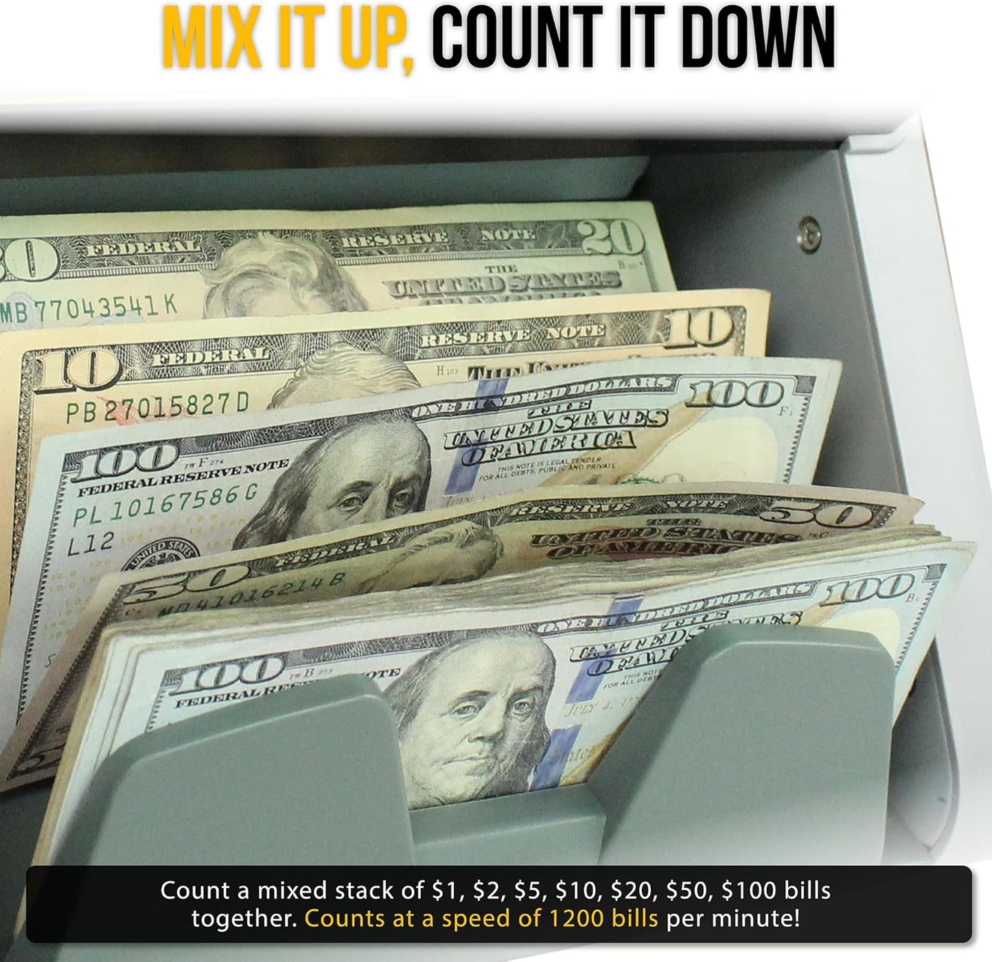 KOLIBRI Money Counter Machine, Advanced Fake Detection & LCD Display | 1,500 Bills per Minute Single-Denomination Cash Counter | Bill Counter Machine (US Customer Support) (B-Domino-V2)