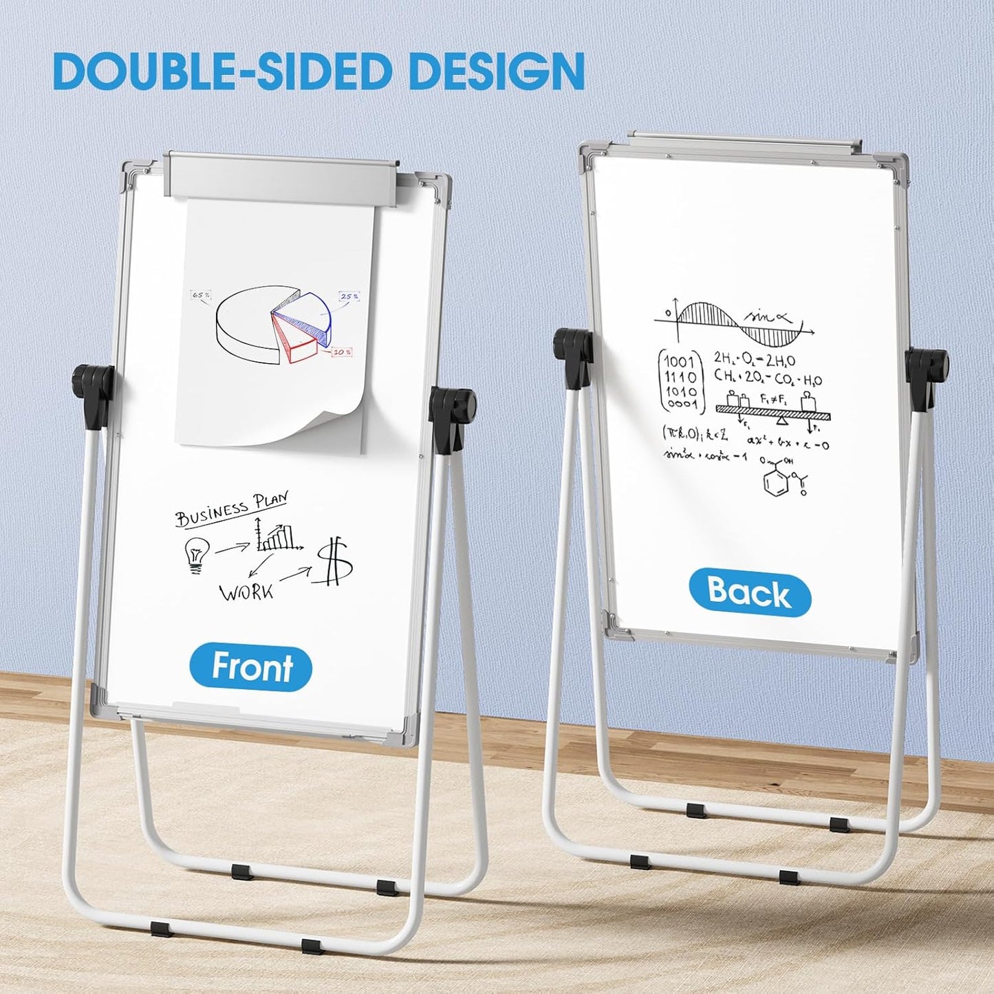 MaxGear Large White Board Easel Stand 2 PCS, 36" x 24" Double Sided Magnetic Dry Erase Board for School Classroom, Home Office Stand Flip Chart, Height Adjustable 360 Degree Rotating Whiteboard