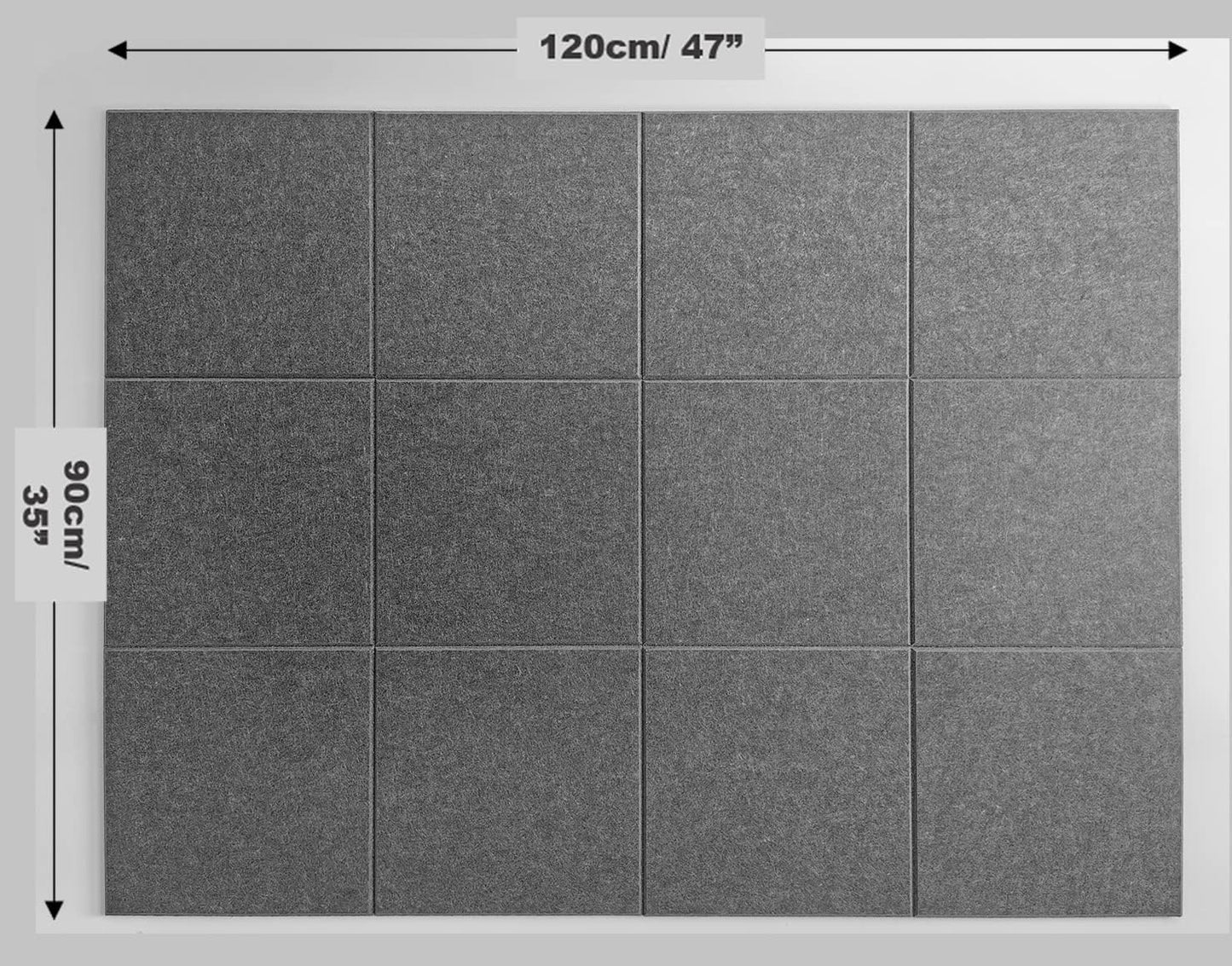 Large Cork Board Alternative - 12-Pack Felt Wall Tiles with Safe Removable Adhesive Tabs, Cork Wall Tiles Bulletin Board Home Office Essentials - Gray
