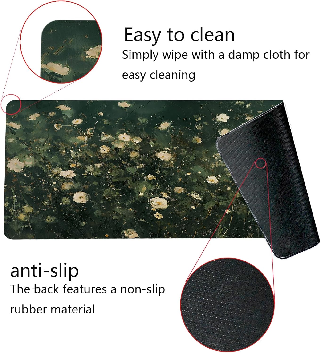 Green Yellow Floral Desk Mat,Green and Yellow Mouse Pad, Abstract Floral Spring Desk Mat,Big Large Spring Abstract Oil Painting Desk Pad,Preppy Girly Summer Desktop Decor Art,31.5x11.8In