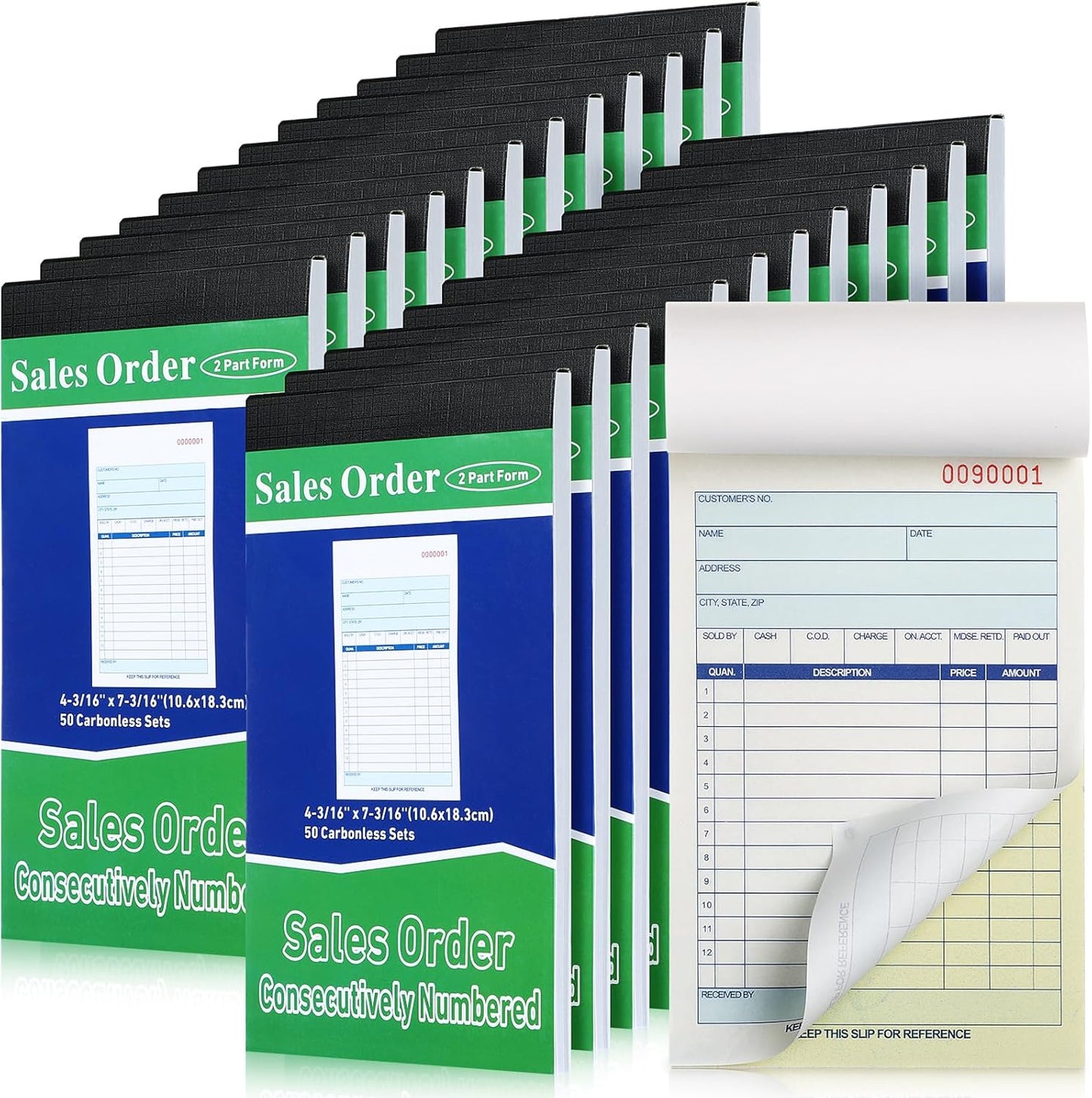 Lincia 24 Pads Sales Order Books 2 Part Carbonless (White/Canary Yellow) Receipt with Carbon Copies Cover Receipt Form Invoice 50 Sets Per Book (4.18 x 7.2 Inch/ 10.6 x 18.3 Cm)