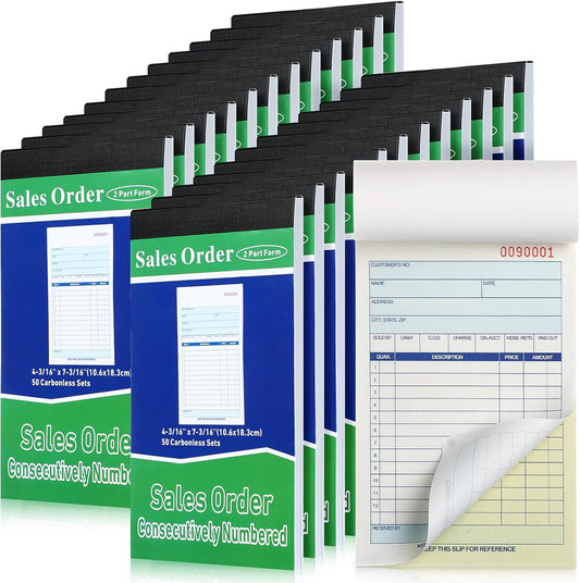 Lincia 24 Pads Sales Order Books 2 Part Carbonless (White/Canary Yellow) Receipt with Carbon Copies Cover Receipt Form Invoice 50 Sets Per Book (4.18 x 7.2 Inch/ 10.6 x 18.3 Cm)
