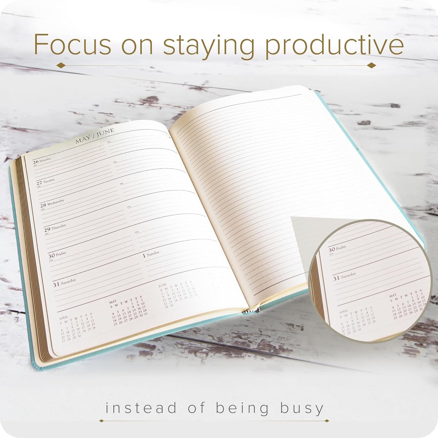 Gallery Leather Academic Planner 2025, Teacher and Student Weekly Monthly Planner, Elegantly Bound Calendar with Gold-Gilded Page Edges, 18 Months - Acadia Pool - 9 x 7 "