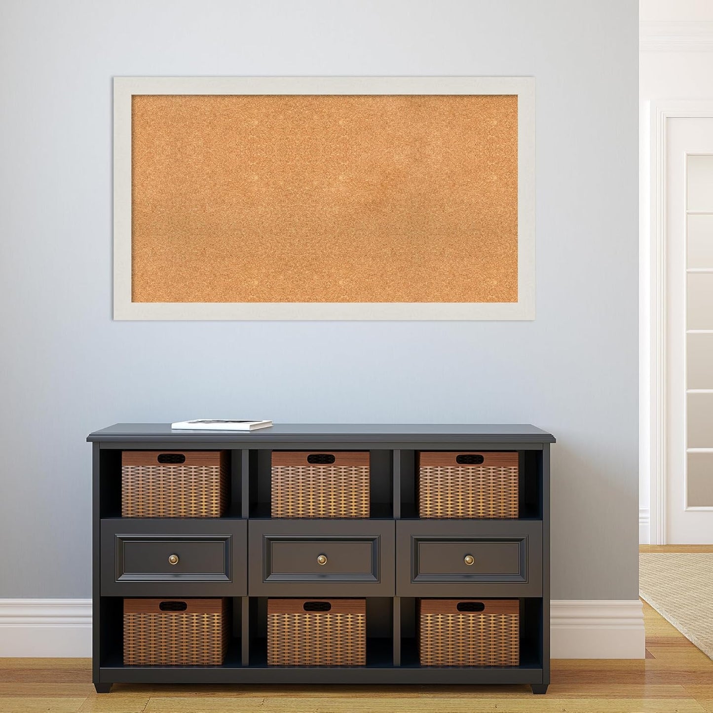 Amanti Art Natural Cork Board for Wall, 27x47 Vision Board with White Frame, Oversize Corkboard Office Decor for Home Organization, Country Rustic Corkboard Pinboard to Display Items for Home